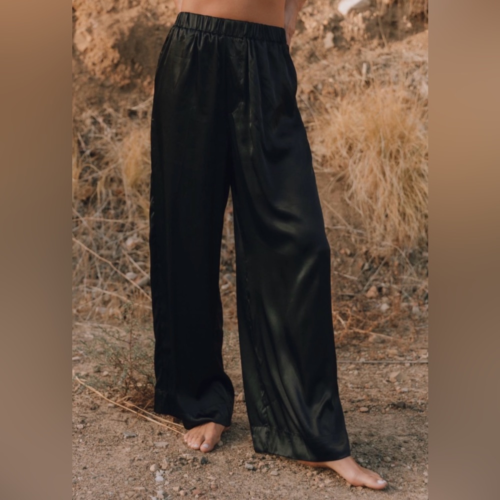Daily Drills Black Wide Leg Satin Pants